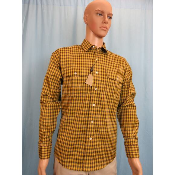 NWT BURBERRY CHESTER MUSTARD YELLOW BLACK CHECK COTTON LOGO LONG SLEEVE SHIRT M - Picture 1 of 12